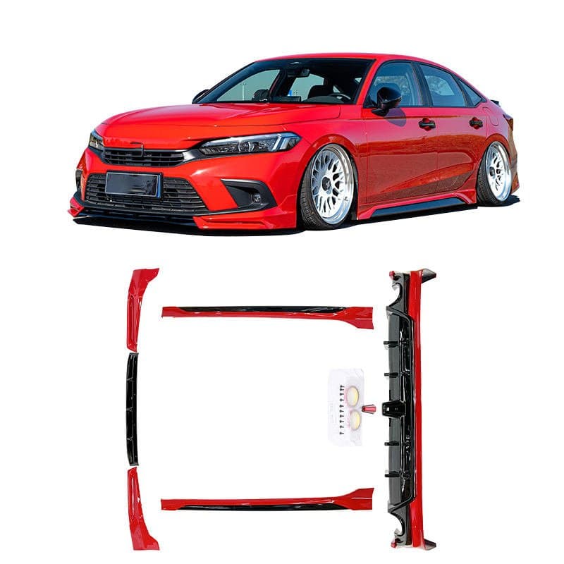 Body Kit for Civic 11th (2021-2024) Plastic Polished Finish Front Bumper Lip Side Skirt Rear Diffuser Spoiler (Demo)